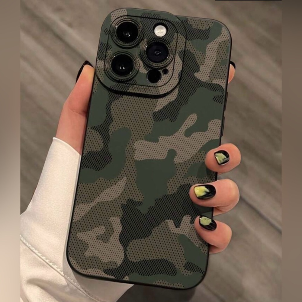 iPhone 13 Pro Phone Case Green Camo Print Black TPU Soft Case
